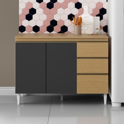 Balcão de Cozinha 3 Portas 2 Gavetas Marrom/Grafite - Panorama Sistemas