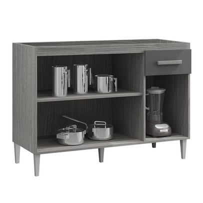 Balcão de Cozinha 3 Portas 1 Gaveta Pia Marrom/Grafite - Panorama Sistemas