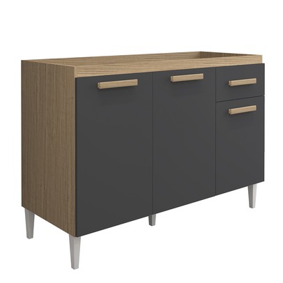 Balcão de Cozinha 3 Portas 1 Gaveta Pia Marrom/Grafite - Panorama Sistemas