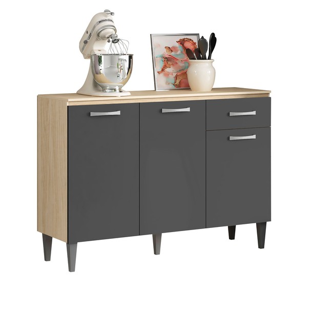 Balcão de Cozinha 3 Portas 1 Gaveta Marrom/Grafite - Panorama Sistemas