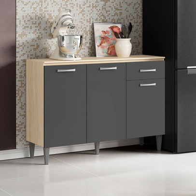 Balcão de Cozinha 3 Portas 1 Gaveta Marrom/Grafite - Panorama Sistemas