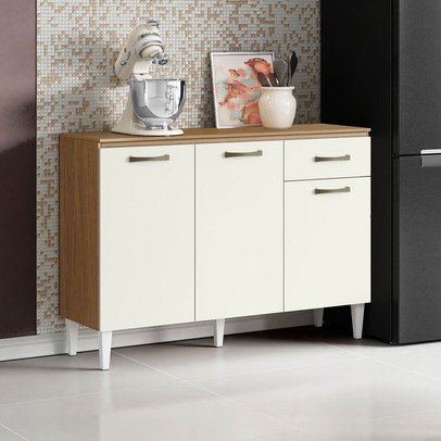 Balcão de Cozinha 3 Portas 1 Gaveta Marrom/Bege - Panorama Sistemas