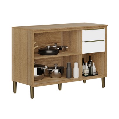 Balcão de Cozinha 3 Portas 2 Gavetas Marrom/Branco - Panorama Sistemas