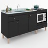 Balcão de Cozinha 3 Portas 2 Gavetas Pia Forno Preto - Panorama Sistemas