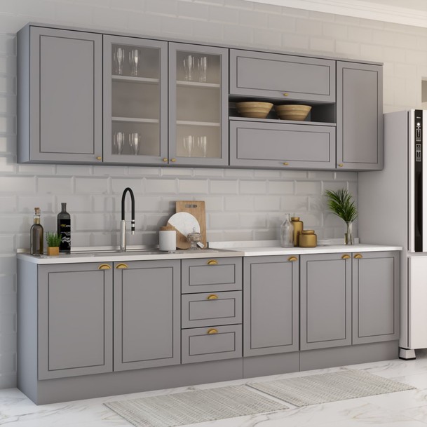 Cozinha Completa 10 Portas 3 Gavetas Grafite - Panorama Sistemas