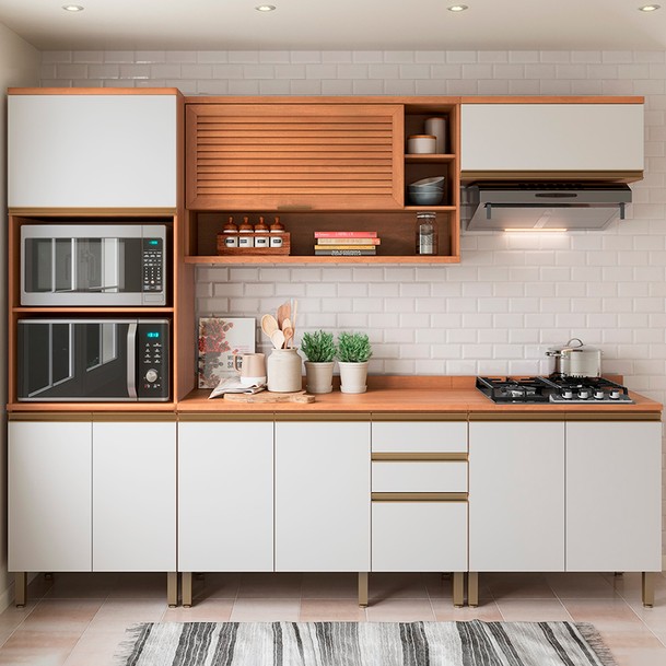 Cozinha Completa 9 Portas 3 Gavetas Marrom/Branco - Panorama Sistemas