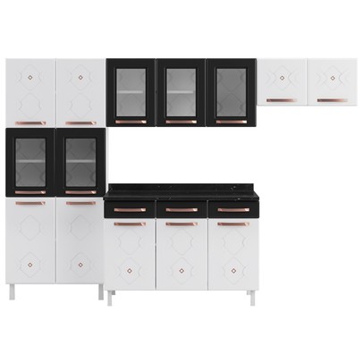 Cozinha Completa 14 Portas 3 Gavetas Branco/Preto - Panorama Sistemas