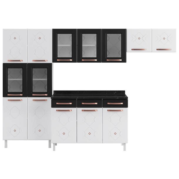 Cozinha Completa 14 Portas 3 Gavetas Branco/Preto - Panorama Sistemas