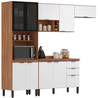 Cozinha Completa 10 Portas 2 Gavetas Marrom/Branco - Panorama Sistemas