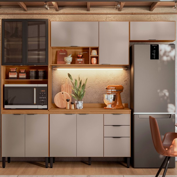 Cozinha Completa 10 Portas 2 Gavetas Marrom/Bege - Panorama Sistemas