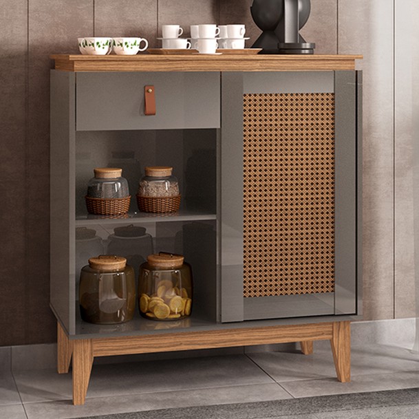 Aparador 1 Porta 1 Gaveta Marrom/Grafite - Panorama Sistemas