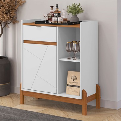 Aparador 1 Porta 1 Gaveta Apdr Marrom/Branco - Panorama Sistemas