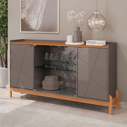 Balcão Buffet 4 Portas 3 Prateleiras Marrom/Grafite - Panorama Sistemas