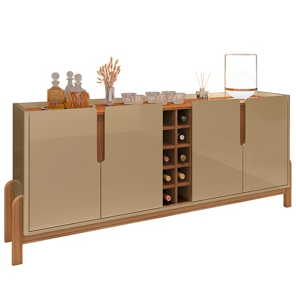 Balcão Buffet 4 Portas Adega Marrom/Bege - Panorama Sistemas