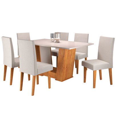 Mesa de Jantar 6 Lugares Flor Marrom/Branco - Panorama Sistemas