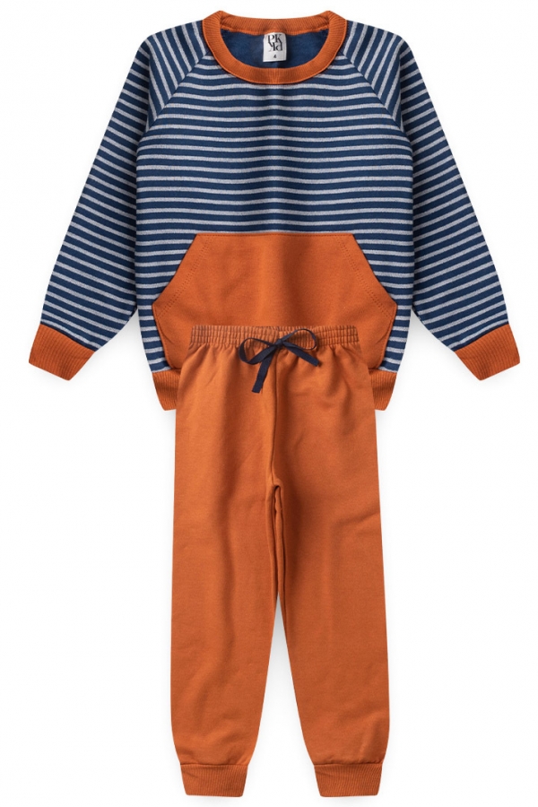 Conjunto Masculino Infantil Canguru Listras Marrom