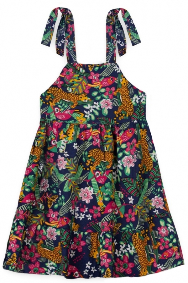 Vestido Feminino Infantil Leopardo Marinho