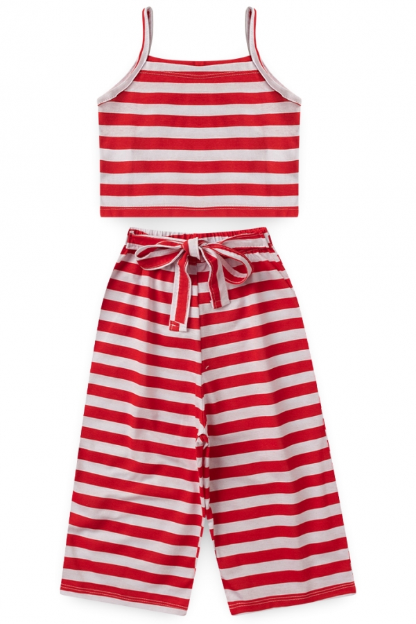 Conjunto Feminino Infantil Pantacourt Listrado