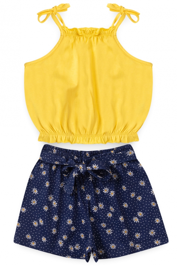 Conjunto Feminino Infantil Margaridas Amarelo