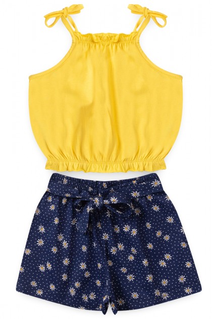Conjunto Feminino Infantil Margaridas Amarelo
