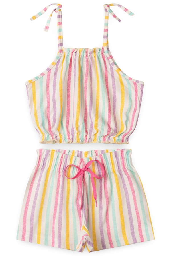 Conjunto Feminino Infantil Listras Off-White