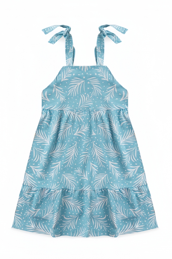 Vestido Feminino Infantil Folhas Brancas