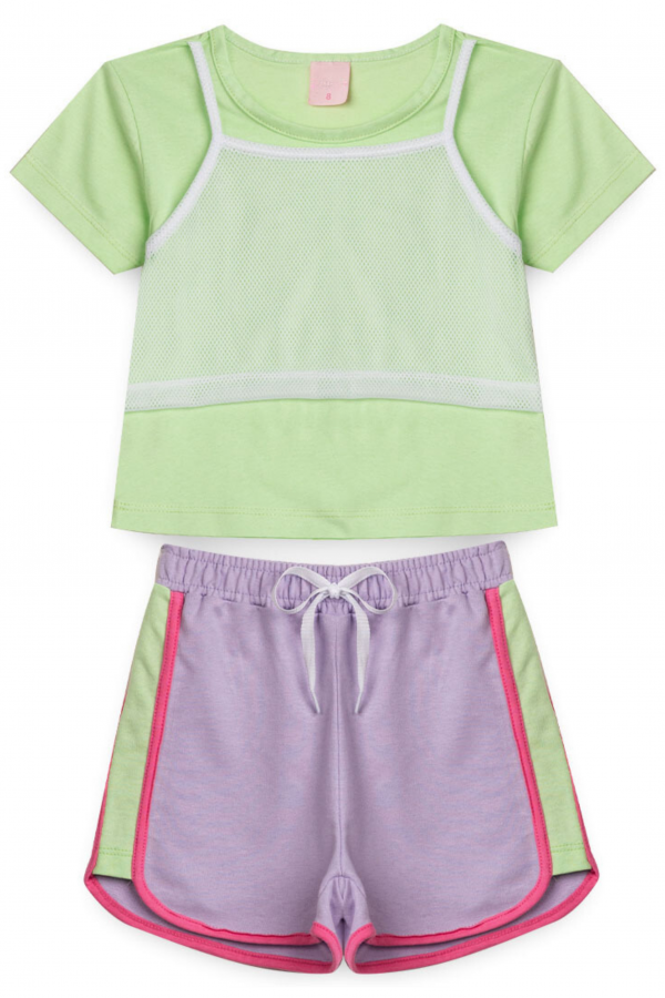 Conjunto Feminino Infantil Canelado Telinha Verde