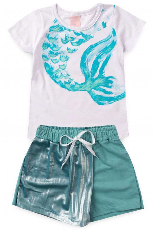 Conjunto Feminino Infantil Cauda de Sereia Branco