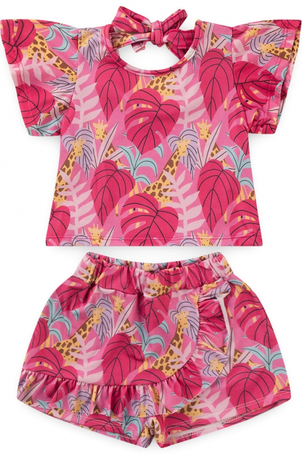 Conjunto Feminino Infantil Girafas Rosa