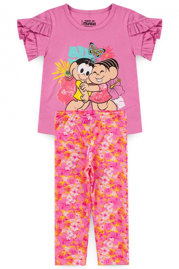 Conjunto Infantil Feminino Borboleta Glitter - Turma da Mônica