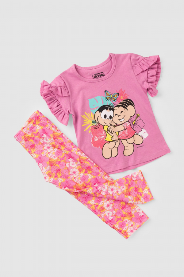 Conjunto Infantil Feminino Borboleta Glitter - Turma da Mônica