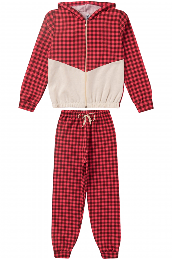 Conjunto Infantil Feminino Xadrez Detalhado