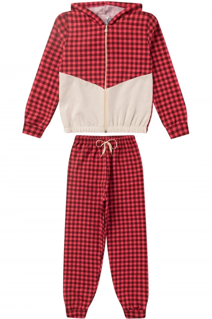 Conjunto Infantil Feminino Xadrez Detalhado