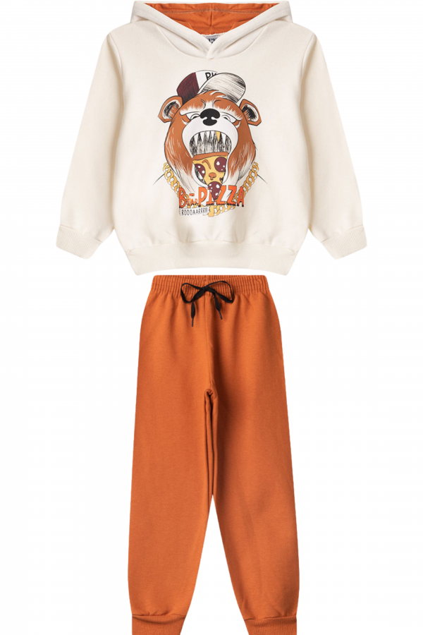 Conjunto Masculino Infantil Bear Pizza Off White