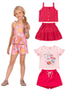Kit Sortido 2 Peças de Roupas Infantil Feminino Verão- 1 Camisa + 1 Short