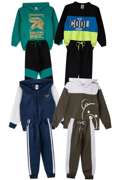 Kit Sortido 8 Peças de Roupas Infantis Masculino Inverno - 4 Casacos + 4 Calças