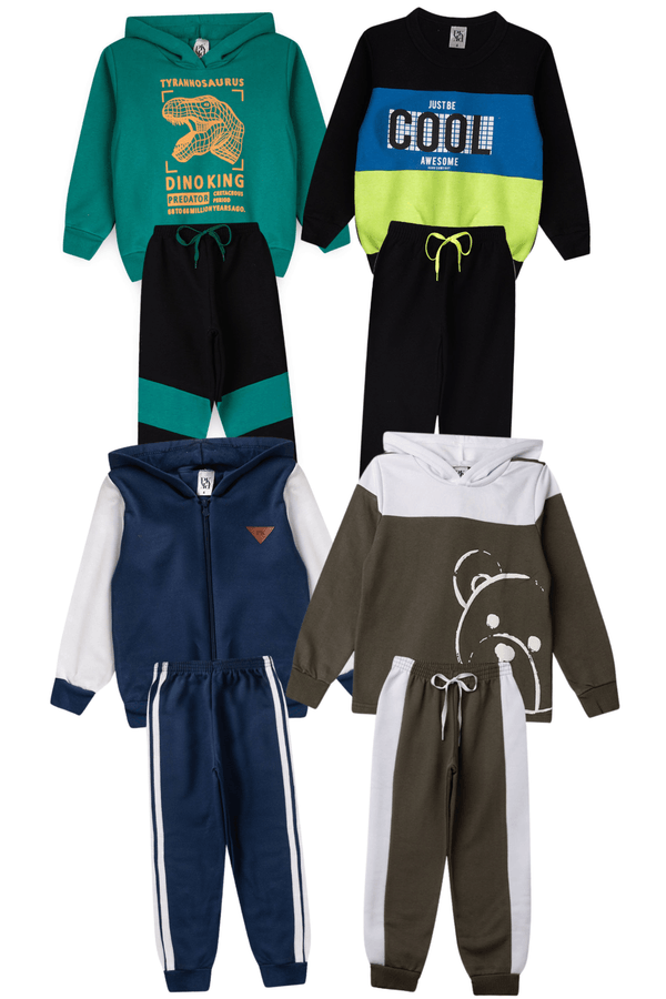 Kit Sortido 8 Peças de Roupas Infantis Masculino Inverno - 4 Casacos + 4 Calças