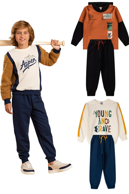 Kit Sortido 2 Peças de Roupas Infantis Masculino Inverno - 1 Casaco + 1 Calça