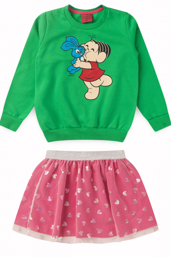 Conjunto Feminino Infantil Corações Holográficos - Turma da Mônica