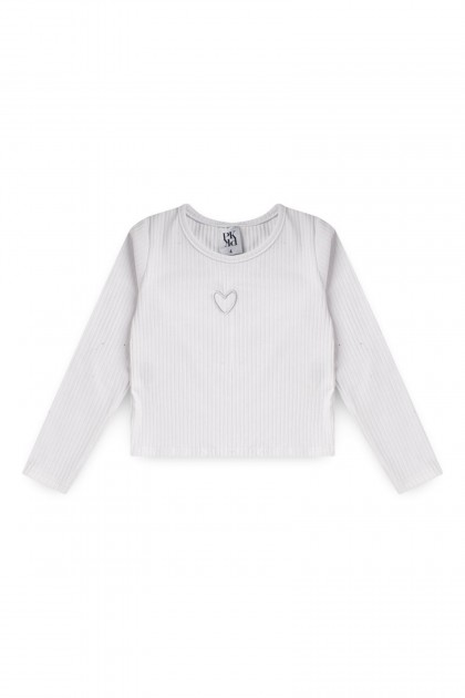 Conjunto Feminino Infantil Coração Bordado - Branco - Platinum Kids