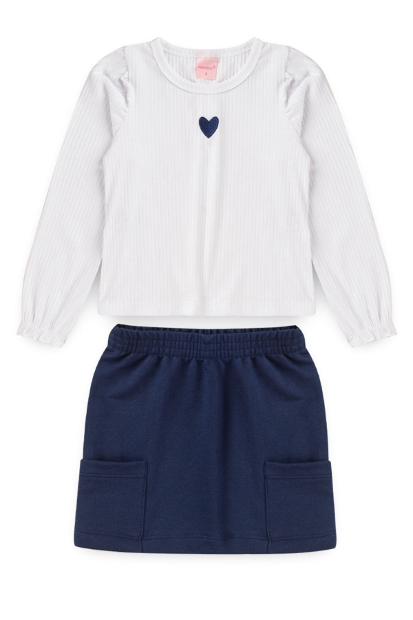 Conjunto Feminino Infantil Coração Bordado