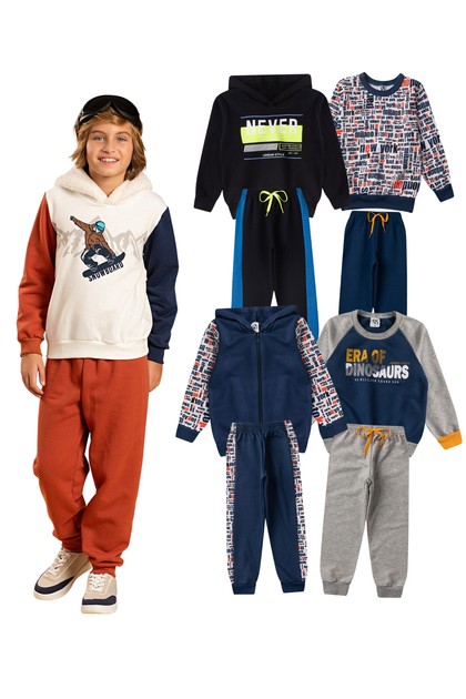 Kit Sortido 8 Peças de Roupas Infantis Masculino Inverno - 4 Casacos + 4 Calças