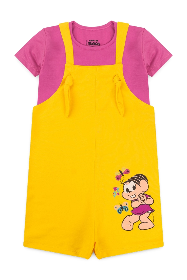 Salopete Feminina Infantil Jardim de Borboletas - Turma da Mônica