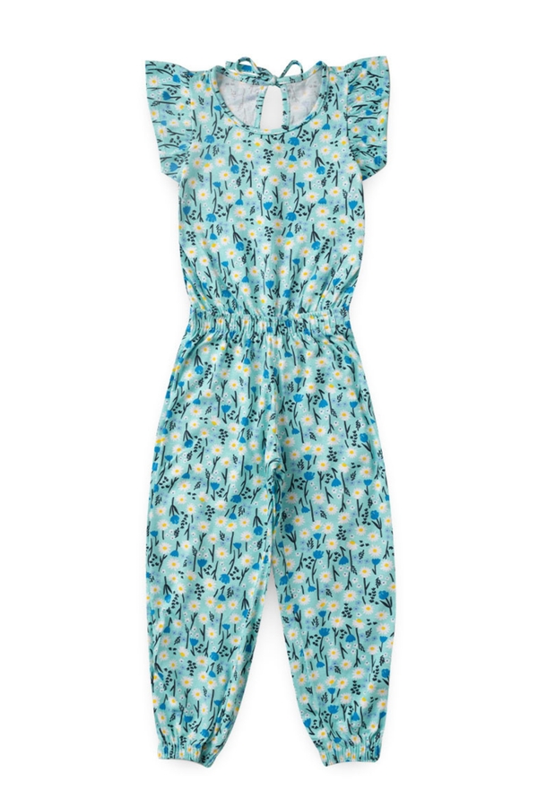 Macacão Feminino Infantil Floral Turquesa