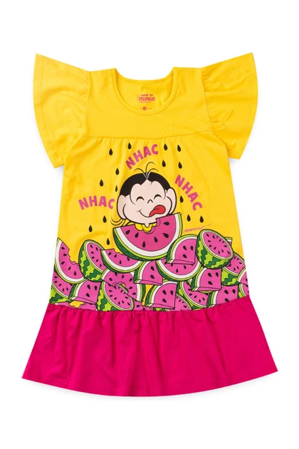 Vestido Infantil  Magali Nhac Nhac Nhac - Turma da Mônica