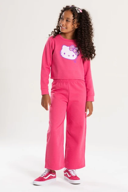 Conjunto Feminino Infantil Pink Cropped - Hello Kitty