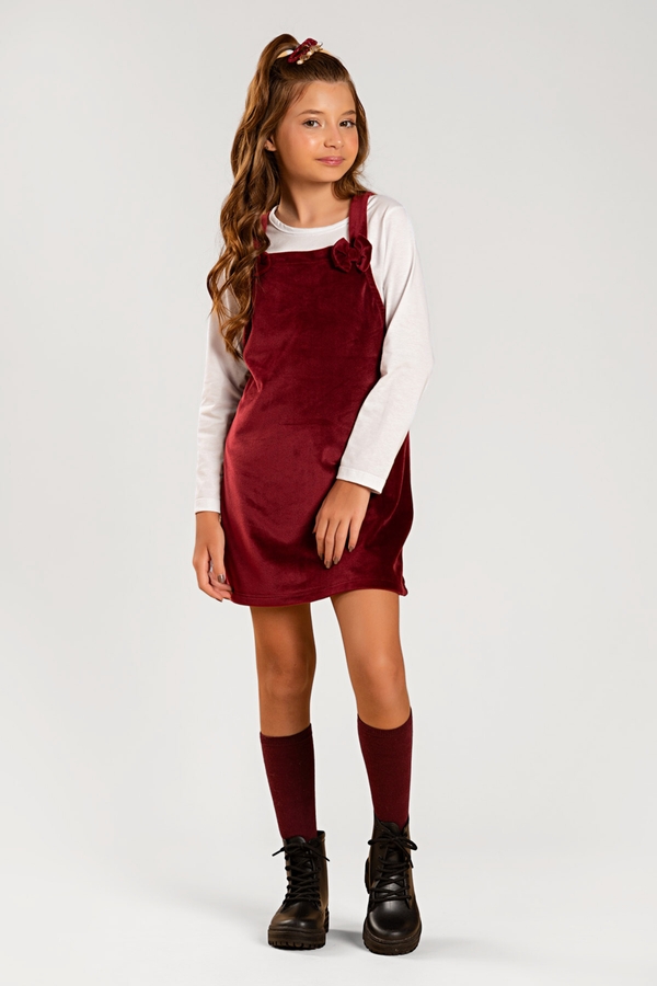 Salopete Infantil Feminina Veludo Lacinho