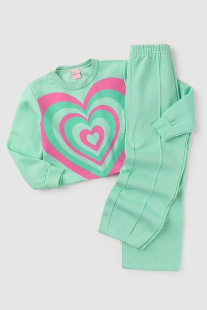 Conjunto Feminino Infantil Corações Turquesa