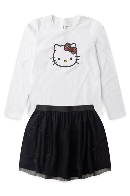 Conjunto Infantil Feminino Lacinho Xadrez - Hello Kitty
