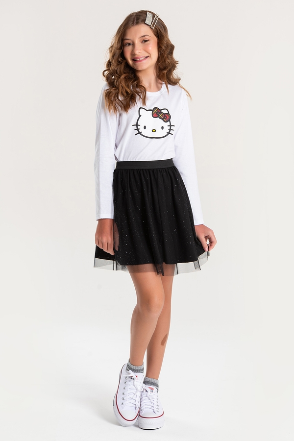 Conjunto Infantil Feminino Lacinho Xadrez - Hello Kitty